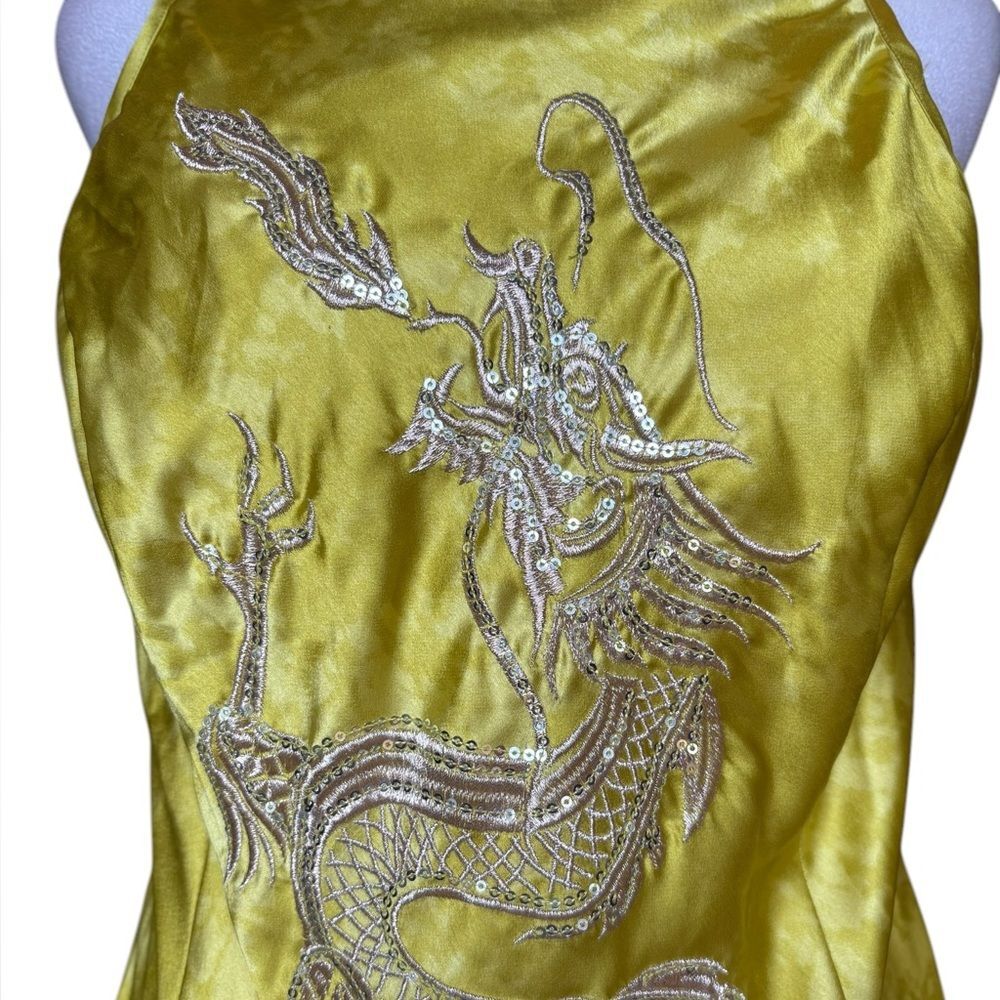 Urban Outfitters Bird Song Satin Mini Dress Dragon Embroidered Sequins 90s Large - Picture 8 of 15
